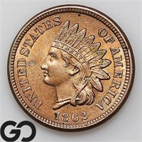 1862 Indian Head Cent, CN, Near Gem BU Bid: 480