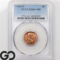 1941-S Lincoln Wheat Cent, PCGS MS66+ RD Guide: 65