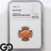 1944 Lincoln Wheat Cent, NGC MS67 RD Guide: 200
