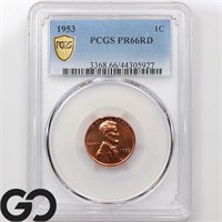 1953 Lincoln Wheat 1c PROOF, PCGS PR66RD Guide: 75