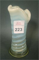 Beatty Vaseline Opal Ribbed Spiral Miniature Vase