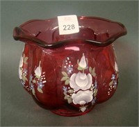 Fenton Contemp Cranberry Enameled Mellon Rib Vase