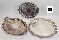 Lot of (3) Heavy Silver Plate Service Trays