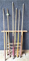 VINTAGE POOL BILLARD STICKS WOOD WALL RACK HOLDER