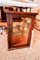 Pine Wood & Glass Display Case w/Glass Shelves
