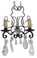 (2) FRENCH WROUGHT IRON & CRYSTAL 2-LT SCONCES