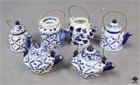 Blue & White Ceramic Mini Teapots / 6 pc