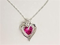 Sterling Silver Pink Sapphire Pendant Necklace