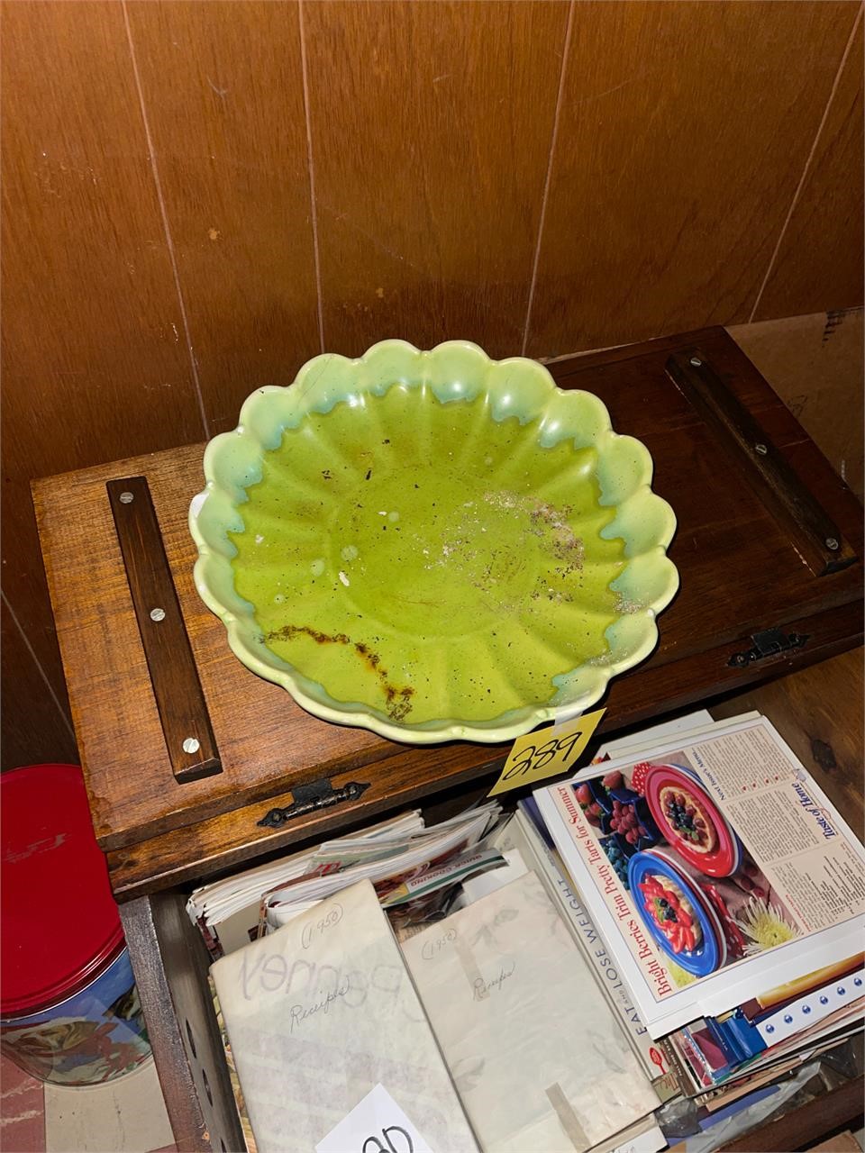 Haeger USA green drip console pottery bowl