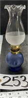 9" Frosted & Blue Glass Oil Lamp