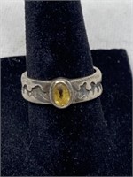 Sterling ring stamped Woods 925, yellowish stone,
