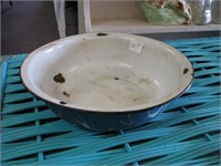 Old, Blue Swirl enamelware bowl