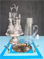 Vtg 7 pc silver plate cond set, pitcher & tray