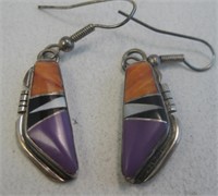 Zuni SS Multi Stone Earrings - Hallmarked