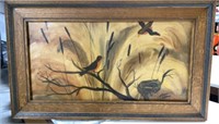 Signed Artist Robin Birds Nest Framed Art