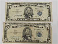 2- 1953  Five Dollar  Blue Seal Note