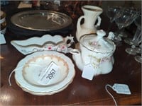 Vintage Vase, Gravy Boat, Teapot, Plates