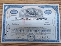 Collins radio company stock certificate