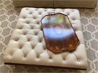 46" square button-tufted ottoman and tray