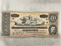 VII Series $20 TWENTY Dollar 1864 Confederate Bill