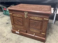 Hand Carved Wooden Chest.