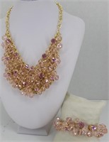 Pink & Gold Beaded Neclace & Bracelet
