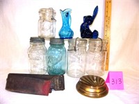 4 fruit jars/glass rabbit/pitcher/etc