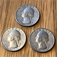 (3) 1976 Washington Bicentennial Quarter Coins