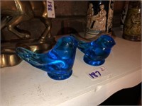 (2) Blue Bird Paperweights + Hand Painted Plate