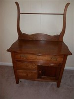 Antique oak wash stand with towel bar
