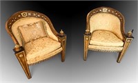 2 VERSACE STYLE CARVED ARMCHAIRS