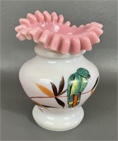 Antique Opalescent Ruffled Rim Bristol Vase