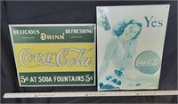 2 metal Coke signs