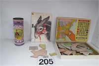 2 Vintage Puzzles & Pin the Tail on the Donkey