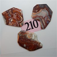 POLISHED CRAZY LACE AGATE SLICES, 3 PIECE