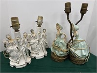 2 Victorian couple lamps, 2 ladies lamps