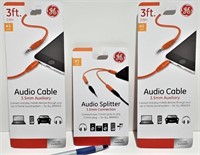 Neufs, 3 Câbles Audio "GE" 2x auxiliaires 3.5mm x$