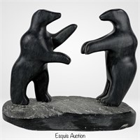 Herb Faucher Inuit Soapstone Carved Boxing Bears