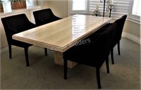 Long Natural Travertine Stone Dining Table, Chair