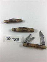 3 CASE STOCKMAN BONE HANDLED KNIVES- missing