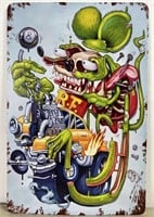 Reproduction Rat Fink Metal Sign About 8" x 12"