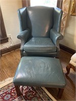 Outstanding Classic Leather Wing Chair w/Ottoman