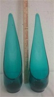 2 decorative blue candle holders