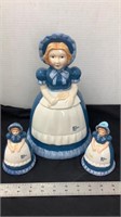 Blue Bonnet Sue cookie jar, salt and pepper