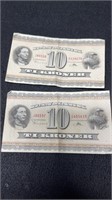 2 Vintage Bills From Denmark 1938