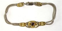 Sterling/14KT Gold Garnet Bracelet 9 Grams 6.5"