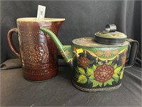 Pottery Pitcher with Paint Decorated Watering Can