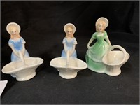 3 VINTAGE CZECHOSLOVAKIAN 4 “ CERAMIC LADIES W/