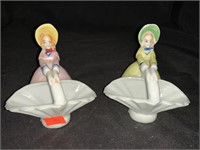 2 VINTAGE JAPAN 3.75 “ GIRLS W/ BASKETS