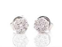 Diamond set 18ct white gold cluster stud earrings